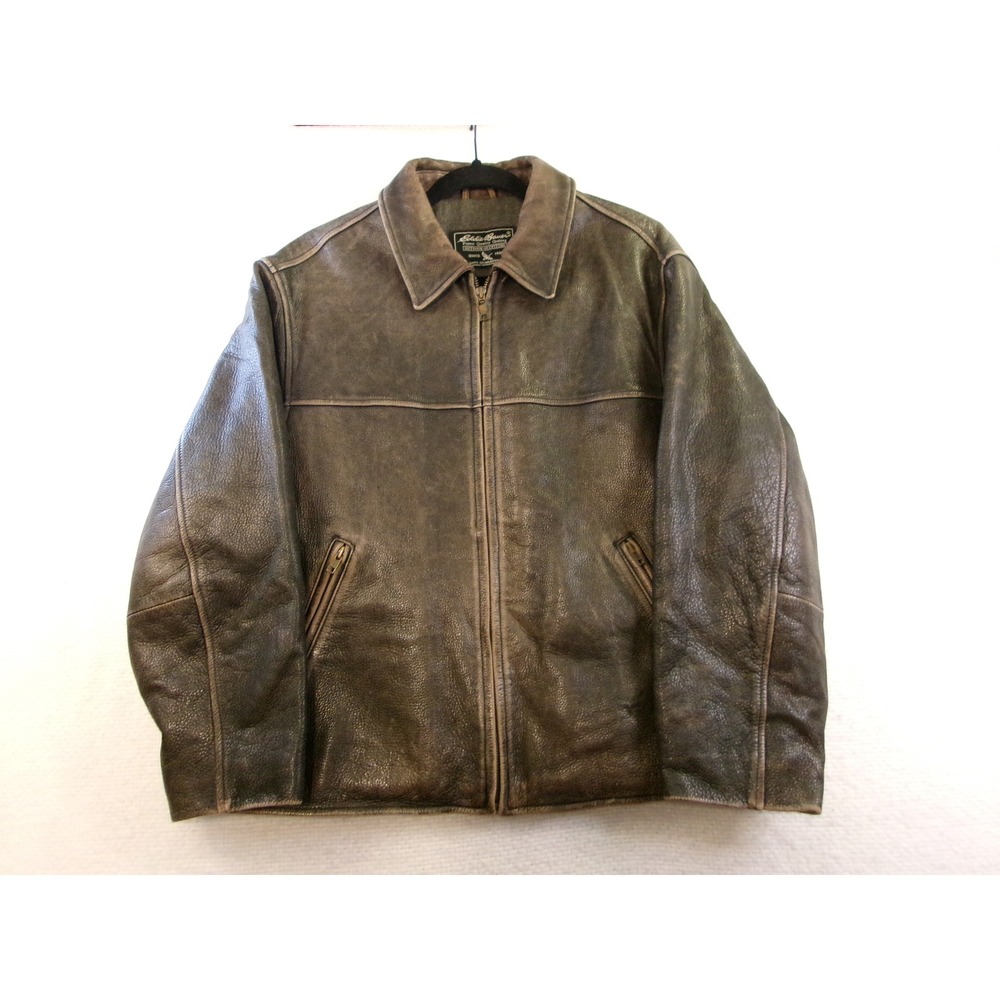 Eddie Bauer Leather Jacket Mens S Brown Excellent Thinsulate Insulated Full Zip